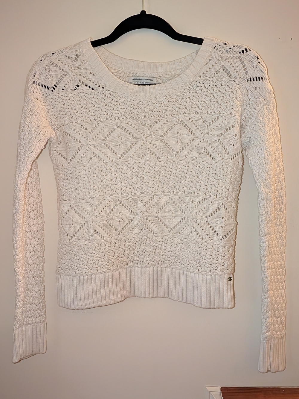 American Eagle Outfitters Cream Openwork Crewneck Sweater